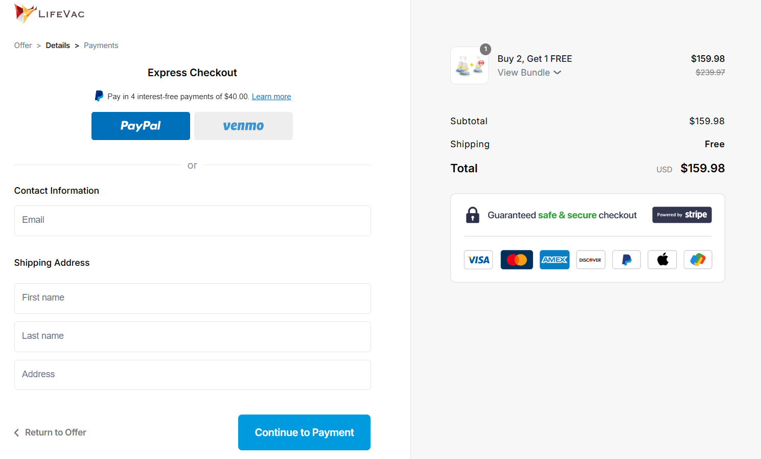 LifeVac Anti-Choking Device checkout page